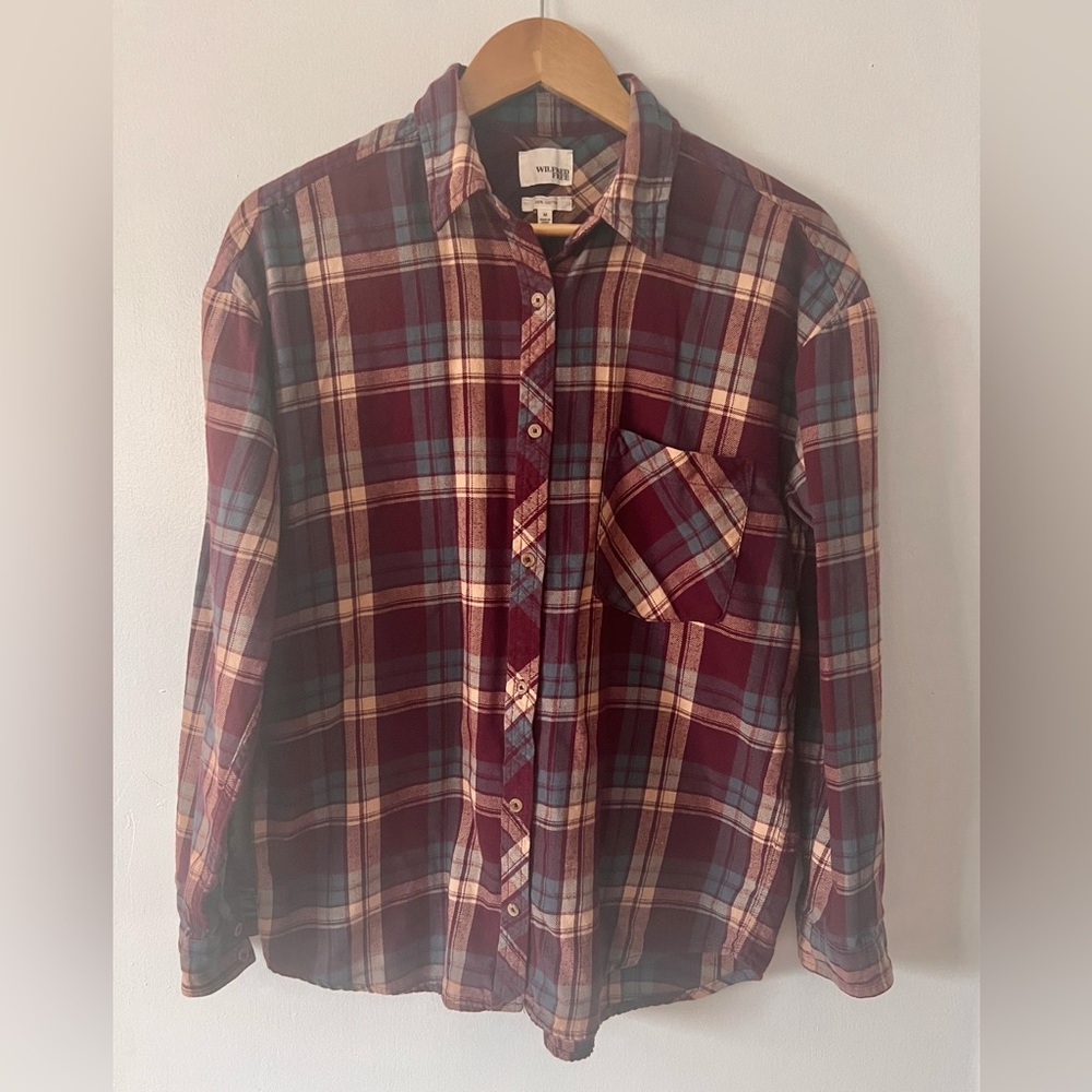 Free with purchase! Wilfred Free Flannel/Burgundy and Blue Plaid Shirt